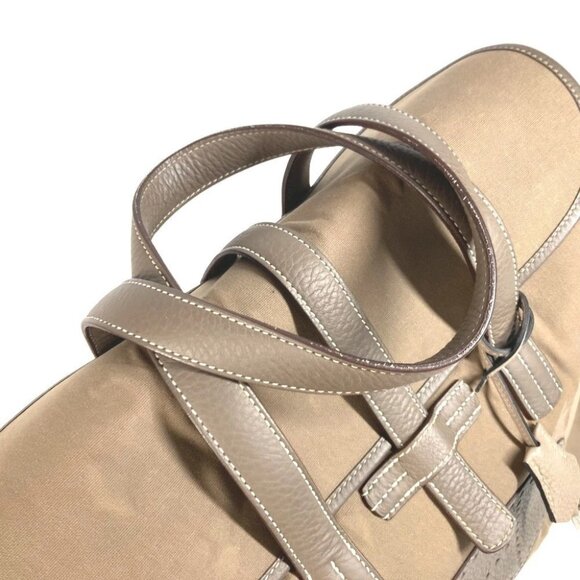 HERMES Punching H logo Hood Tote Bag Duffle Bag Hand Bag Leather/Canvas gray - Picture 9 of 11